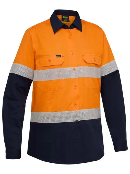 Bisley Women's Long Sleeve Ripstop Hi Vis Vented Shirt BL6495T Metro Workwear