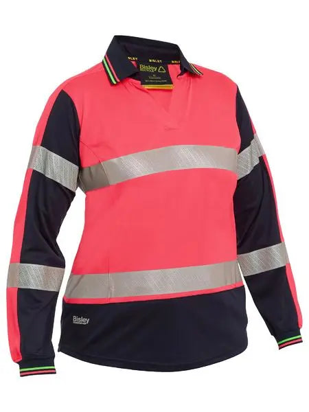 Bisley Women's Long Sleeve Taped Two Tone Hi Vis V-neck Polo Shirt BKL6225T - City Workwear