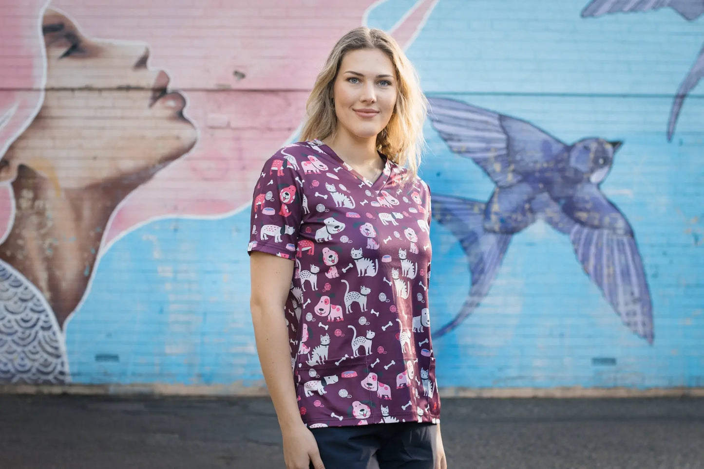 Softies Women's Purple Dog Slim Fit Fun Scrub Top PDOT01 - City Workwear