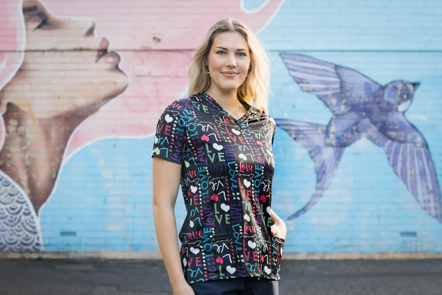Softies Women's Love Life Slim Fit Fun Scrub Top LLOT01 - City Workwear