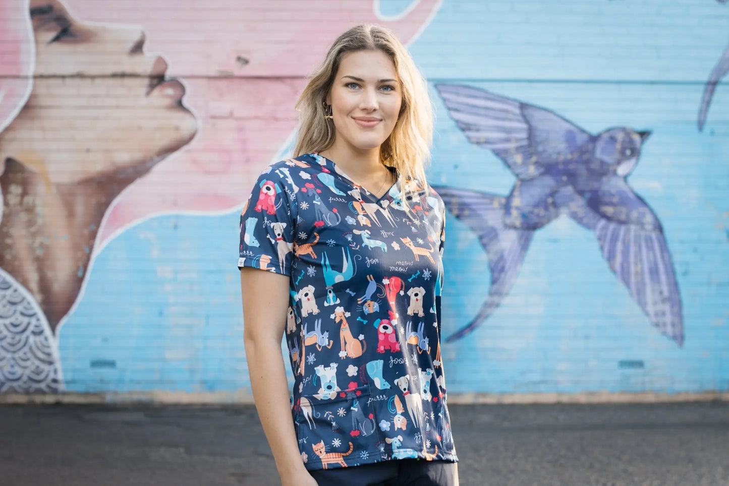 Softies Women's Doggy World Slim Fit Fun Scrub Top DWOT01 - City Workwear
