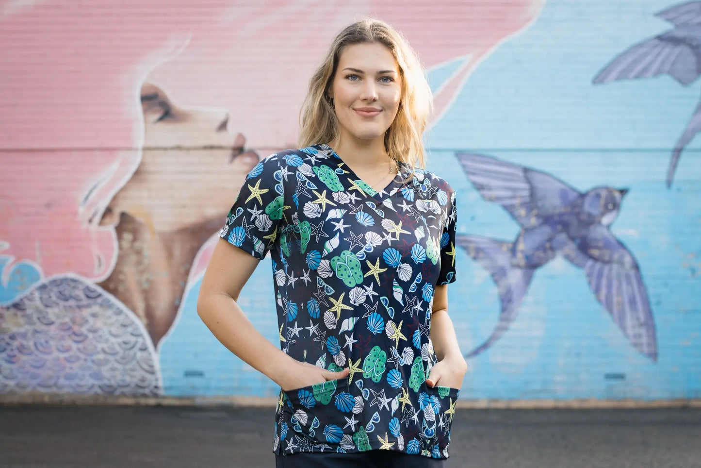 Softies Women's Beach Life Slim Fit Fun Scrub Top BLOT01 - City Workwear