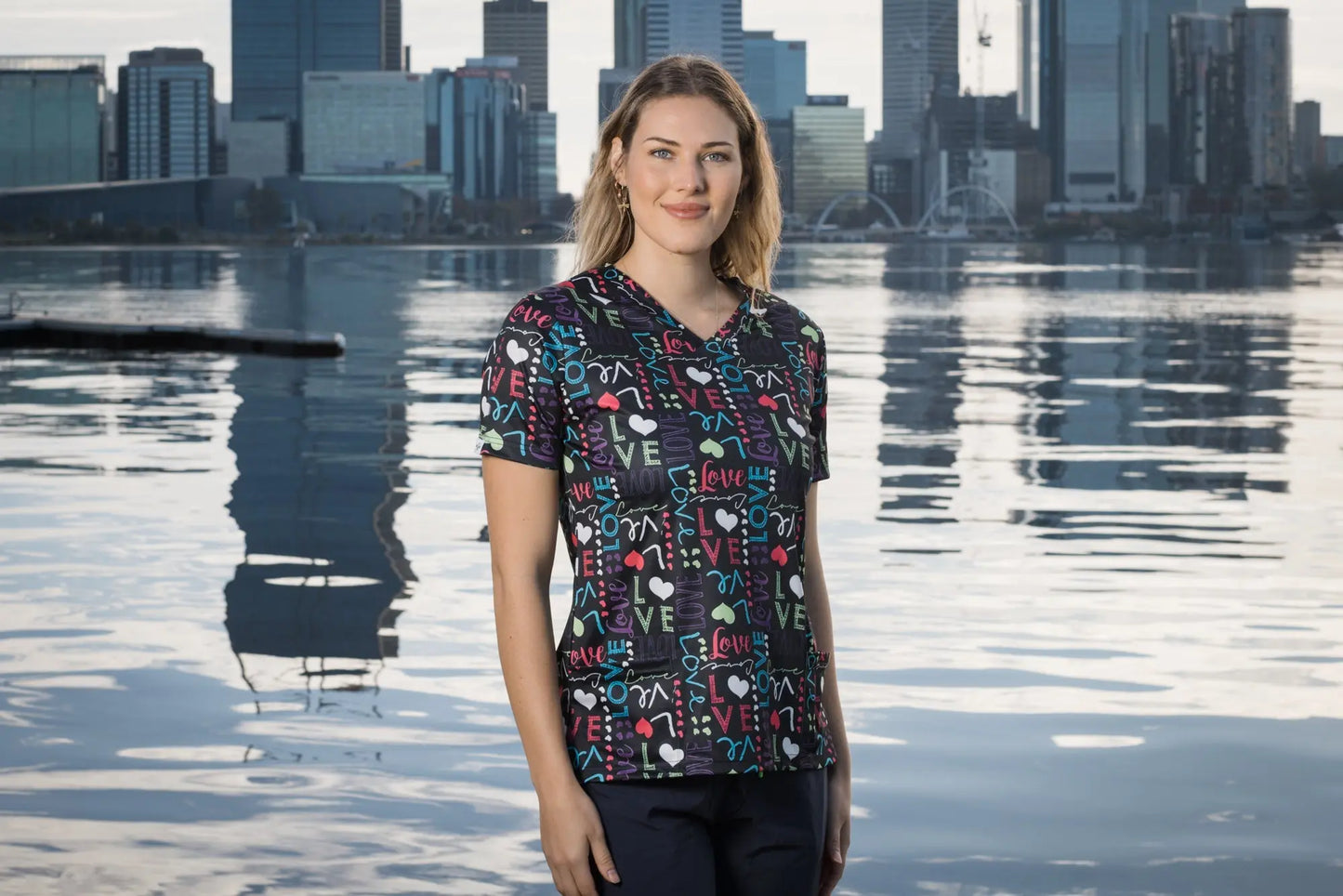 Softies Women's Love Life Slim Fit Fun Scrub Top LLOT01 - City Workwear