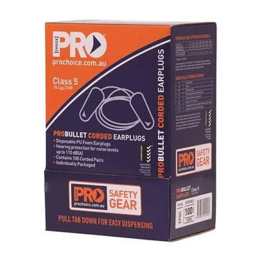 Pro Choice Pro-bullet Pu Earplugs Corded - Box Of 100 - EPOC PPE Pro Choice