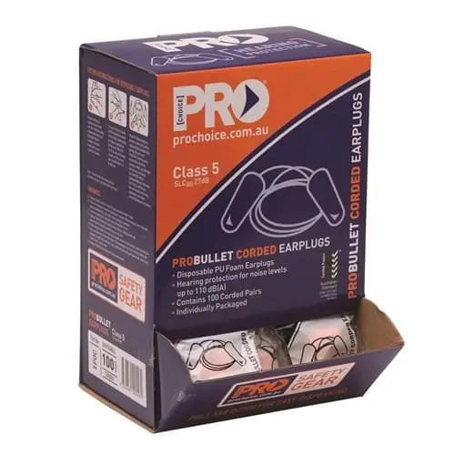 Pro Choice Pro-bullet Pu Earplugs Corded - Box Of 100 - EPOC PPE Pro Choice