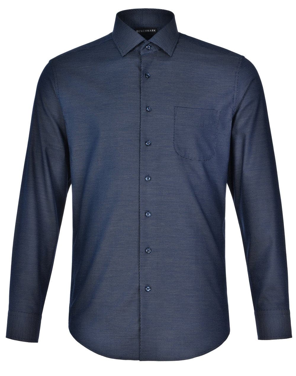 Mens Dot Jacquard Stretch Long Sleeve Ascot Shirt M7400L Casual Wear Winning Spirit Navy XS