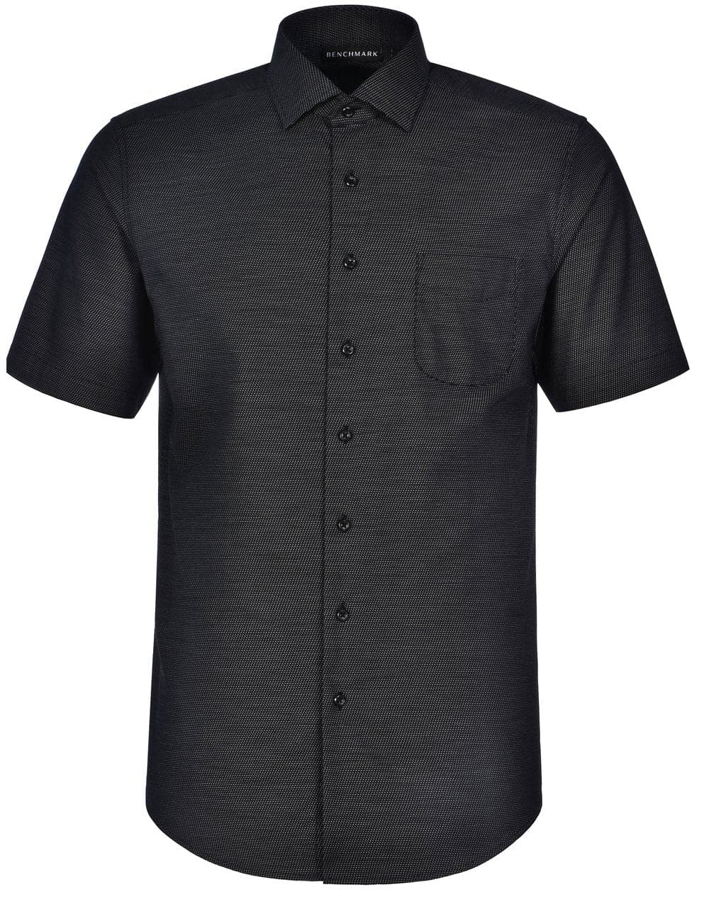 Mens Dot Jacquard Stretch Short Sleeve Ascot Shirt M7400S Casual Wear Winning Spirit Black XS