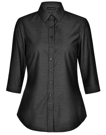 Ladies Dot Jacquard Stretch 3/4 Sleeve Ascot Shirt M8400Q Metro Workwear.