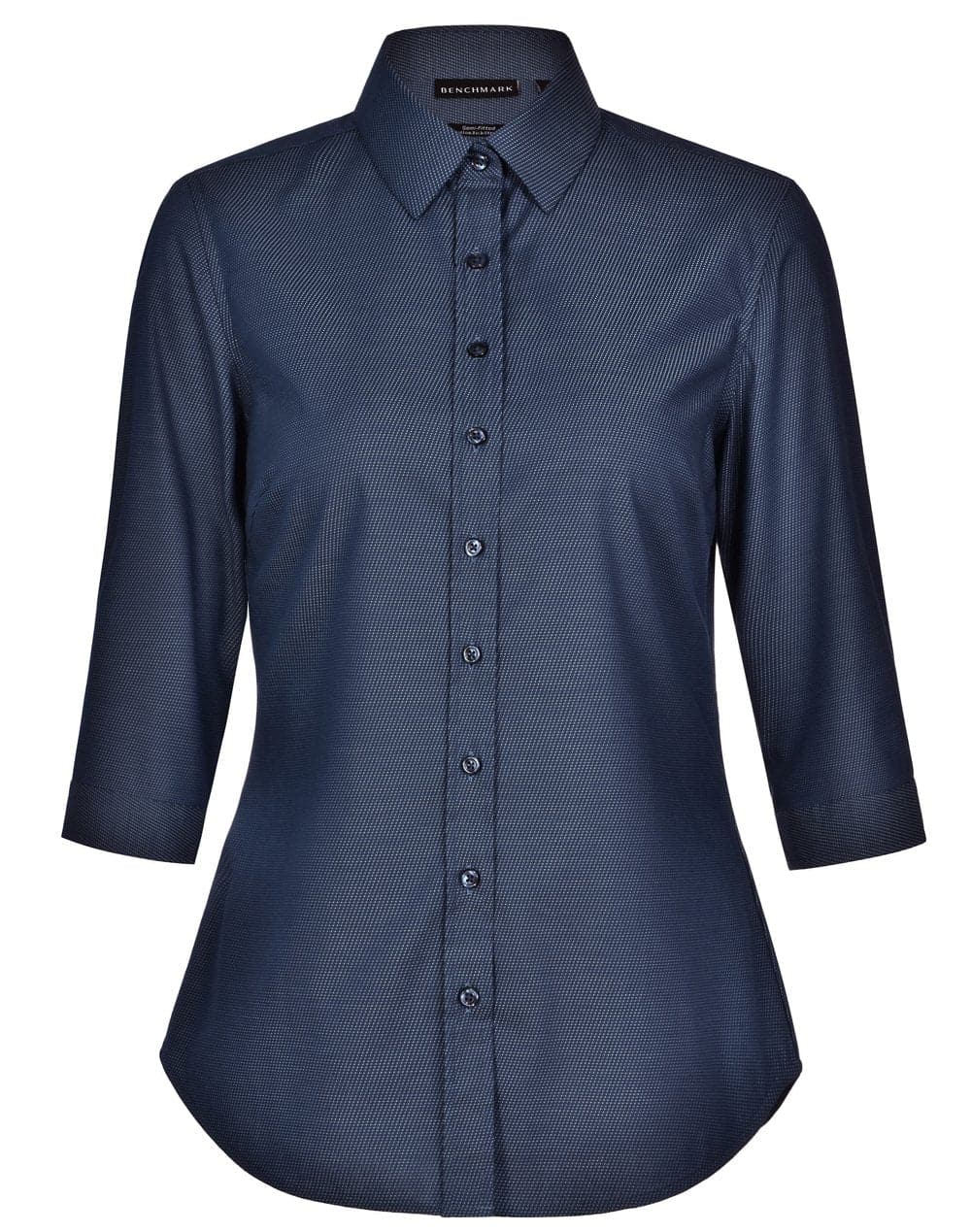 Ladies Dot Jacquard Stretch 3/4 Sleeve Ascot Shirt M8400Q Casual Wear Winning Spirit Black 6