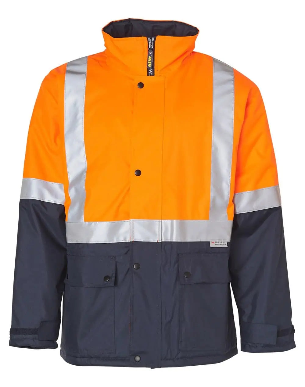 Two-tone Hi Vis Rain Proof Jacket With Quilt Lining SW28A Work Wear Australian Industrial Wear S Orange/Navy