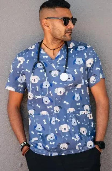 Softies Unisex Dog & Bone Scrubs Top DNBT01  Simply Scrubs Australia