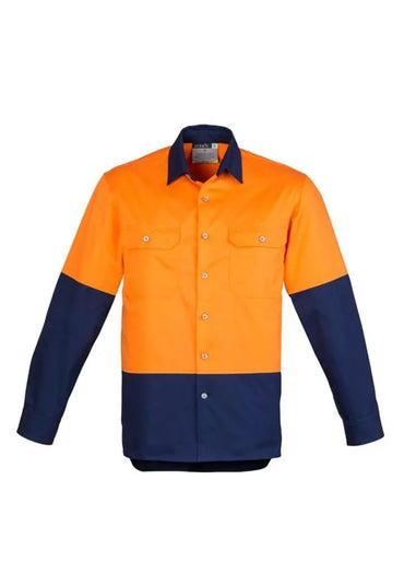 Syzmik Men’s Hi-Vis Spliced Industrial Shirt ZW122 Work Wear Syzmik Orange/Navy S