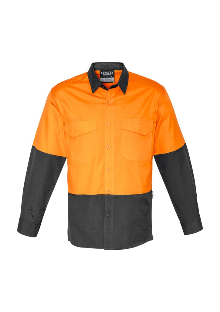 SYZMIK Men’s Rugged Cooling Hi-Vis Spliced Shirt ZW128 Work Wear Syzmik Orange/Charcoal 5XL