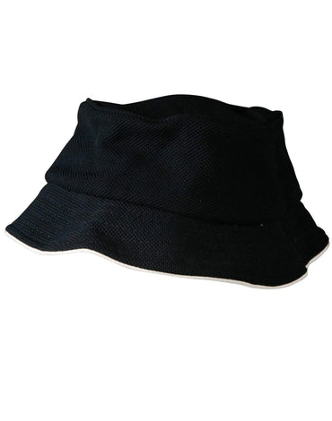 Pique Mesh With Sandwich Bucket Hat CH71 Active Wear Australian Industrial Wear Navy/White One size