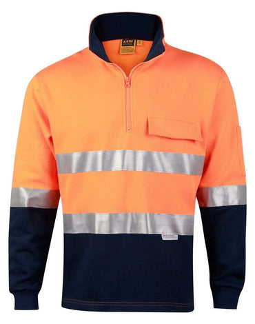 Hi-vis Two Tone Cotton Fleece Sweat SW48 Work Wear Australian Industrial Wear S Fluoro Orange/Navy