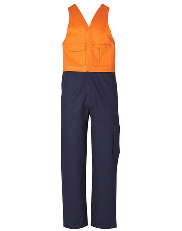 Men's Overall Stout Size SW202 Work Wear Australian Industrial Wear 87S Fluoro Orange/Navy