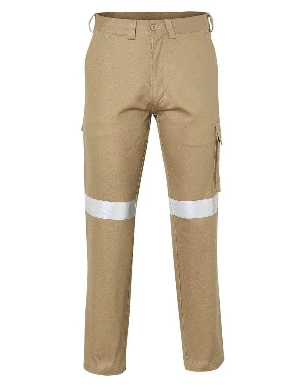 Pre-shrunk Drill Pants With 3m Tapes Stout Size WP08HV Work Wear Australian Industrial Wear 87S Khaki (Single Reflective Tape)