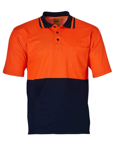 Safety Polo SW12 Work Wear Australian Industrial Wear S Fluoro Orange/Navy