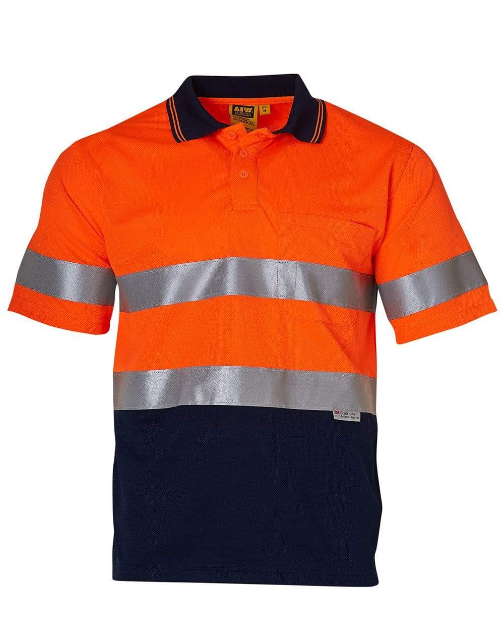Short Sleeve Safety Polo SW17A Work Wear Australian Industrial Wear S Fluoro Orange/Navy