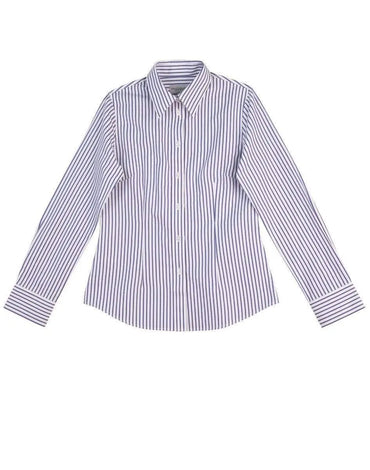 BENCHMARK Ladies' Executive Sateen Stripe Long Sleeve Shirt M8310L Corporate Wear Benchmark White/Cobalt 6