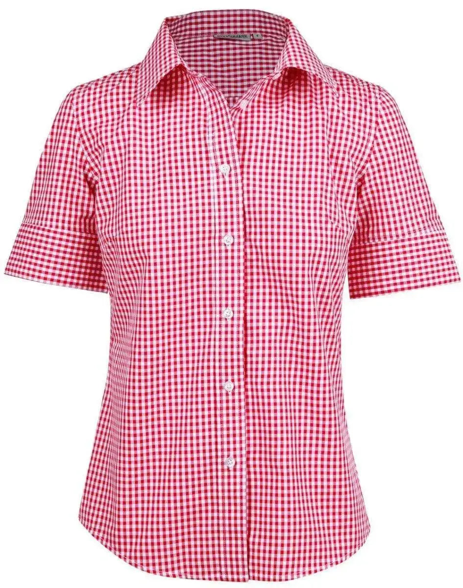 BENCHMARK Ladies’ Gingham Check Short Sleeve Shirt M8300S Metro Workwear.