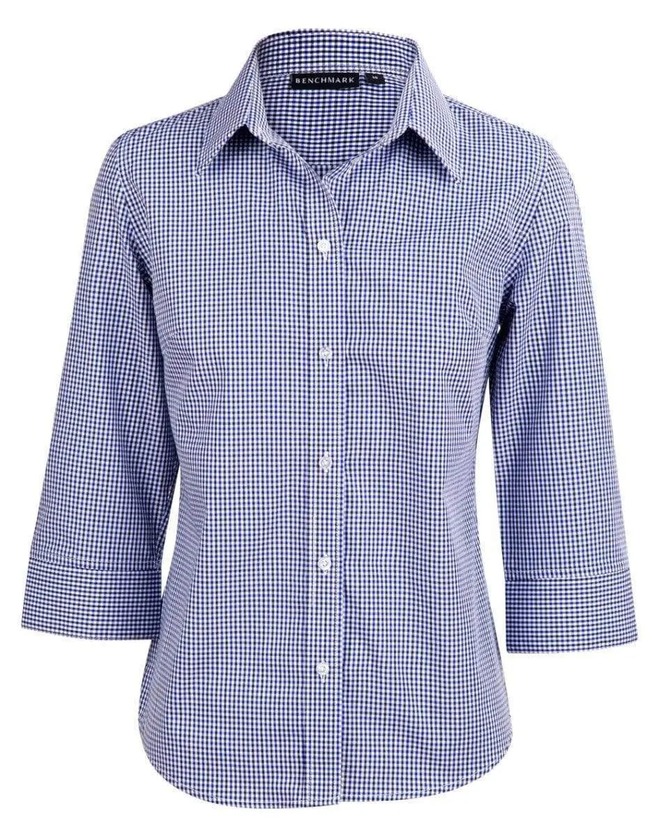 BENCHMARK Ladies’ Two Tone Gingham 3/4 Sleeve Shirt M8320Q Corporate Wear Benchmark Black/White/Navy 6