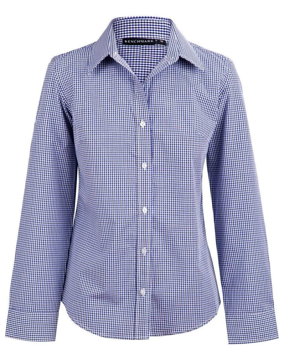 BENCHMARK Ladies’ Two Tone Gingham Long Sleeve Shirt M8320L Corporate Wear Benchmark Black/White/Navy 6