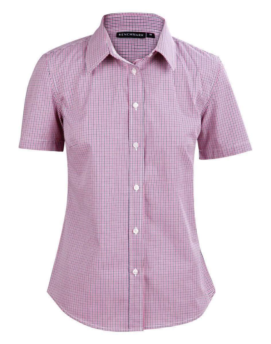 BENCHMARK Ladies’ Two Tone Mini Gingham Short Sleeve Shirt M8340S Corporate Wear Benchmark Black/White/Red 6
