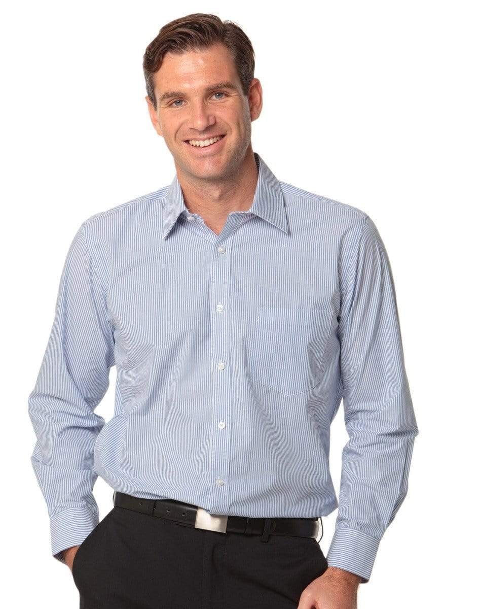 BENCHMARK Men's Balance Stripe Long Sleeve Shirt M7232 Corporate Wear Benchmark Blue/White 38