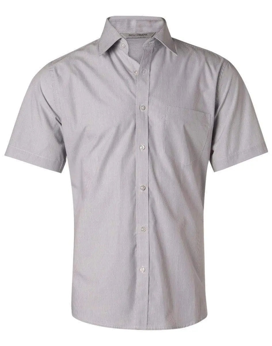 BENCHMARK Men's Fine Stripe Short Sleeve Shirt M7211 Corporate Wear Benchmark Silver Grey 38