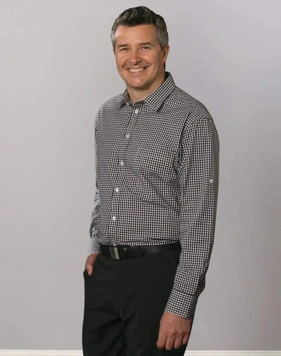 BENCHMARK Men’s Gingham Check Long Sleeve Shirt with Roll-up Tab Sleeve M7300L Metro Workwear.