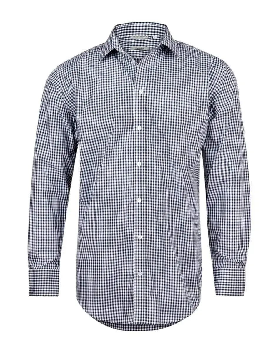 BENCHMARK Men’s Gingham Check Long Sleeve Shirt with Roll-up Tab Sleeve M7300L Metro Workwear.