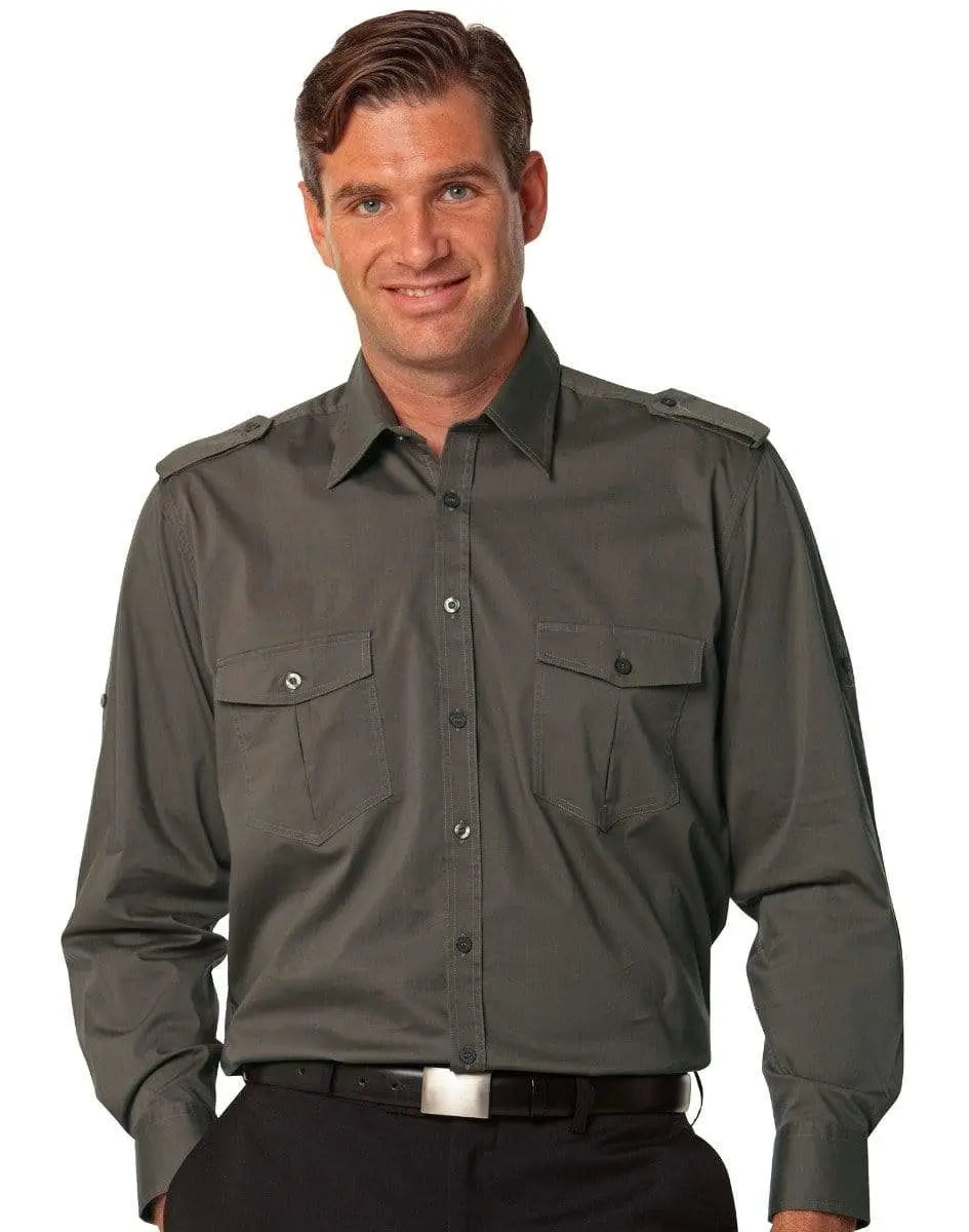 BENCHMARK Men's Long Sleeve Military Shirt M7912 Corporate Wear Benchmark Khaki S