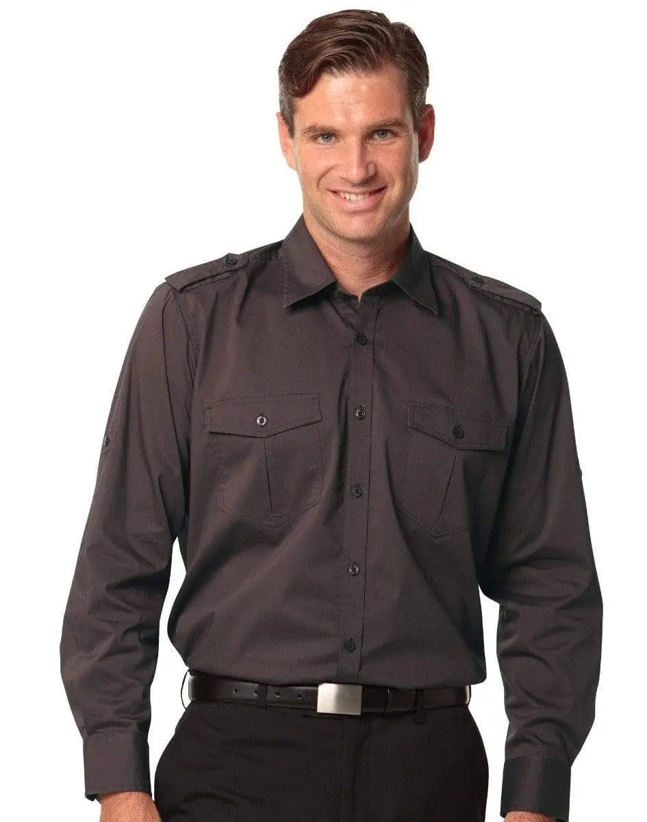 BENCHMARK Men's Long Sleeve Military Shirt M7912 Corporate Wear Benchmark Mocha S
