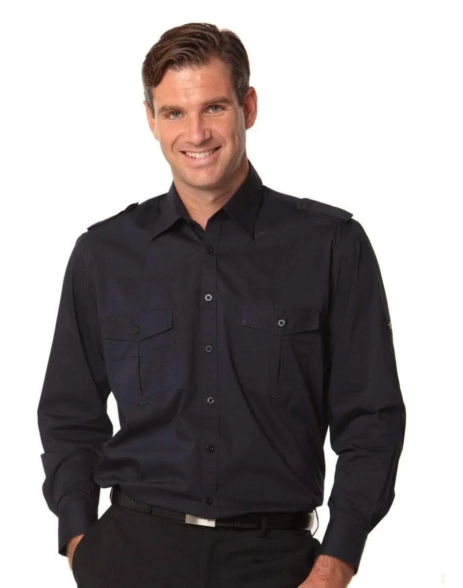 BENCHMARK Men's Long Sleeve Military Shirt M7912 Corporate Wear Benchmark Navy S