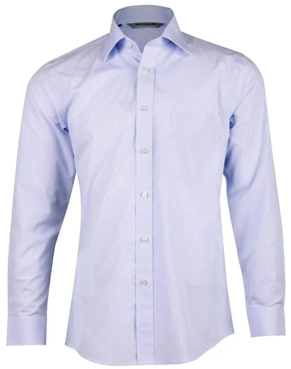 BENCHMARK Men’s Mini Check Premium cotton long sleeve shirt M7362 Corporate Wear Benchmark Pale Blue 40