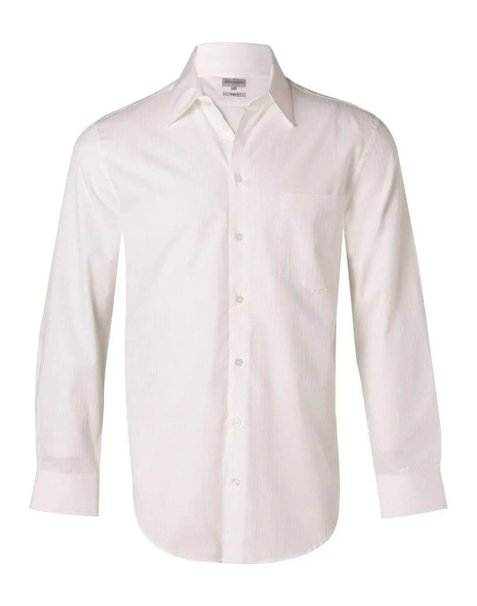 BENCHMARK Men's Self Stripe Long Sleeve Shirt M7100L Corporate Wear Benchmark White 40