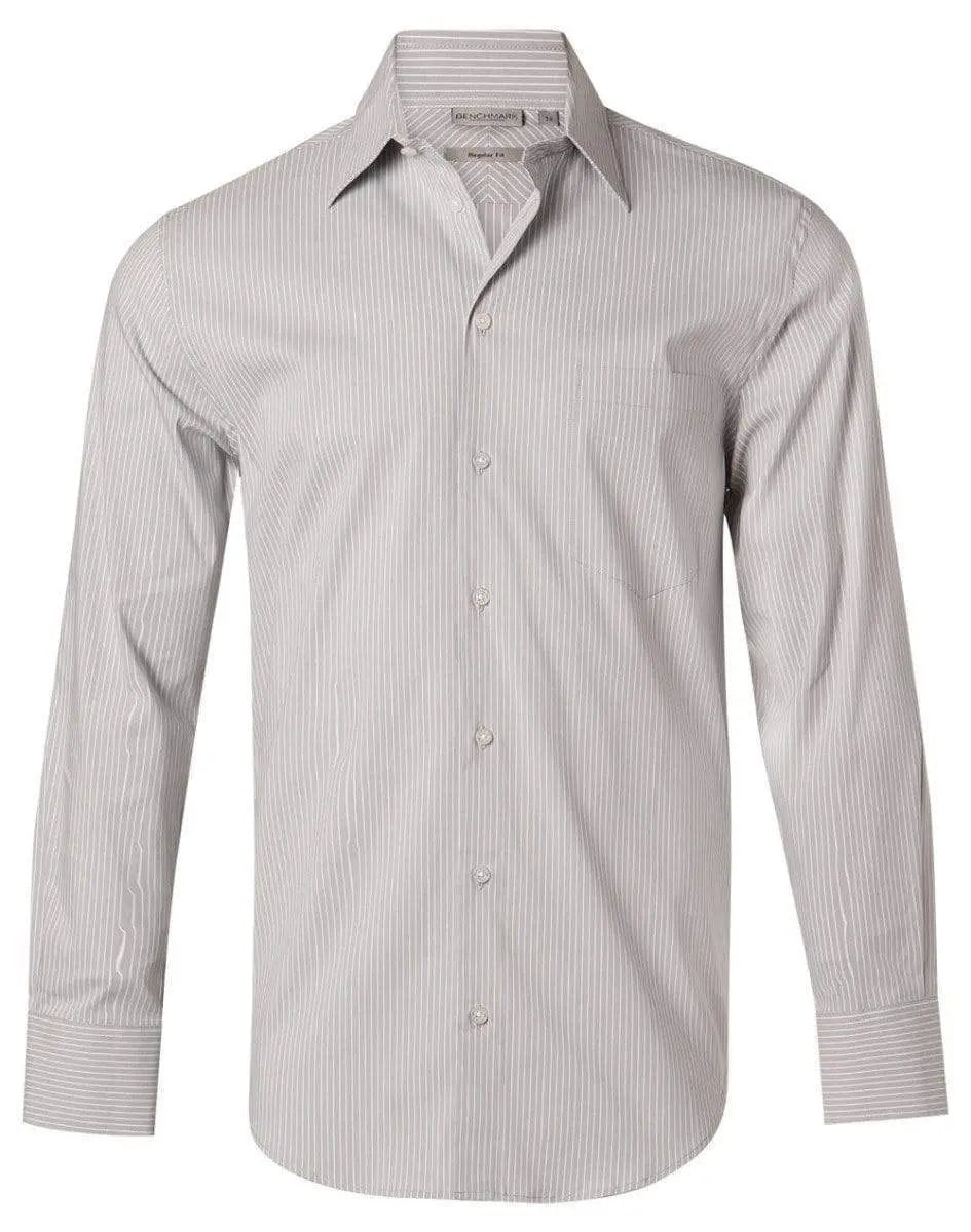 BENCHMARK Men's Ticking Stripe Long Sleeve Shirt M7200L Corporate Wear Benchmark Grey/White 46