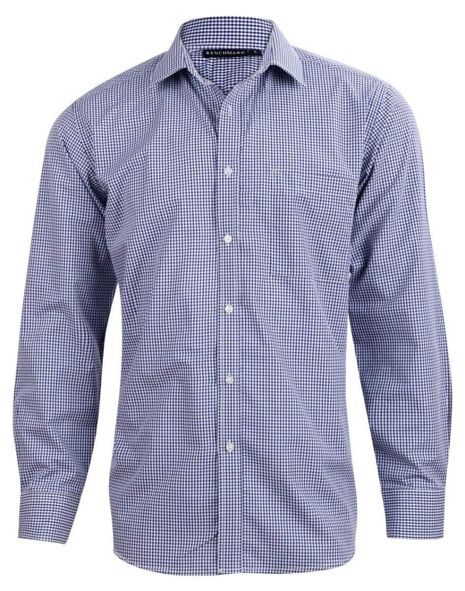 BENCHMARK Men’s Two Tone Gingham Long Sleeve Shirt M7320L Corporate Wear Benchmark Black/White/Navy XS