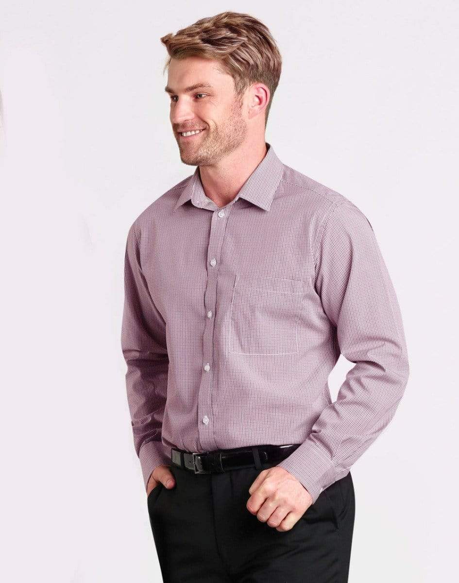 BENCHMARK Men’s Two Tone Mini Gingham Long Sleeve Shirt M7340L Corporate Wear Benchmark