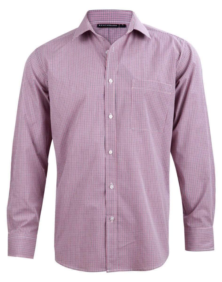 BENCHMARK Men’s Two Tone Mini Gingham Long Sleeve Shirt M7340L Corporate Wear Benchmark Black/White/Red XS