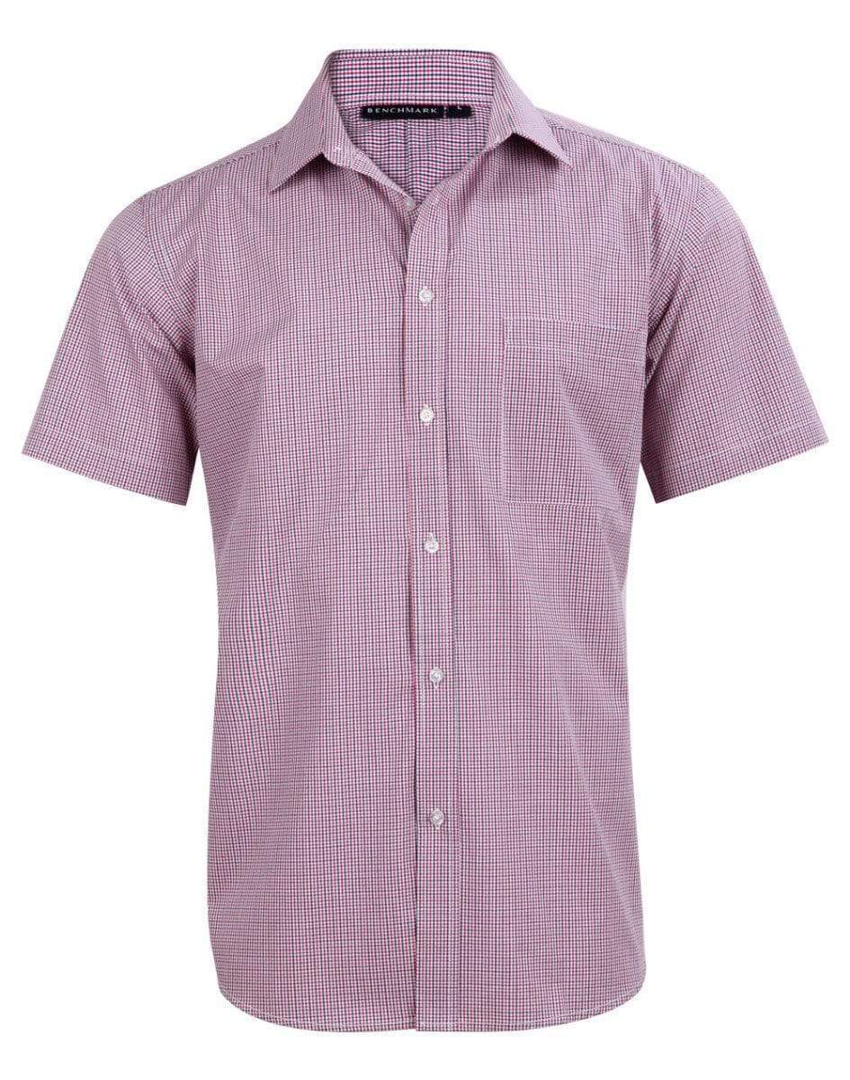 BENCHMARK Men’s Two Tone Mini Gingham Short Sleeve Shirt M7340S Corporate Wear Benchmark Black/White/Red XS