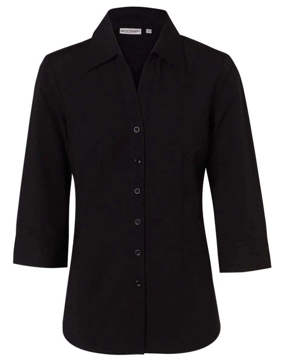BENCHMARK Women's Cotton/Poly Stretch 3/4 Sleeve Shirt M8020Q Corporate Wear Benchmark Black 6