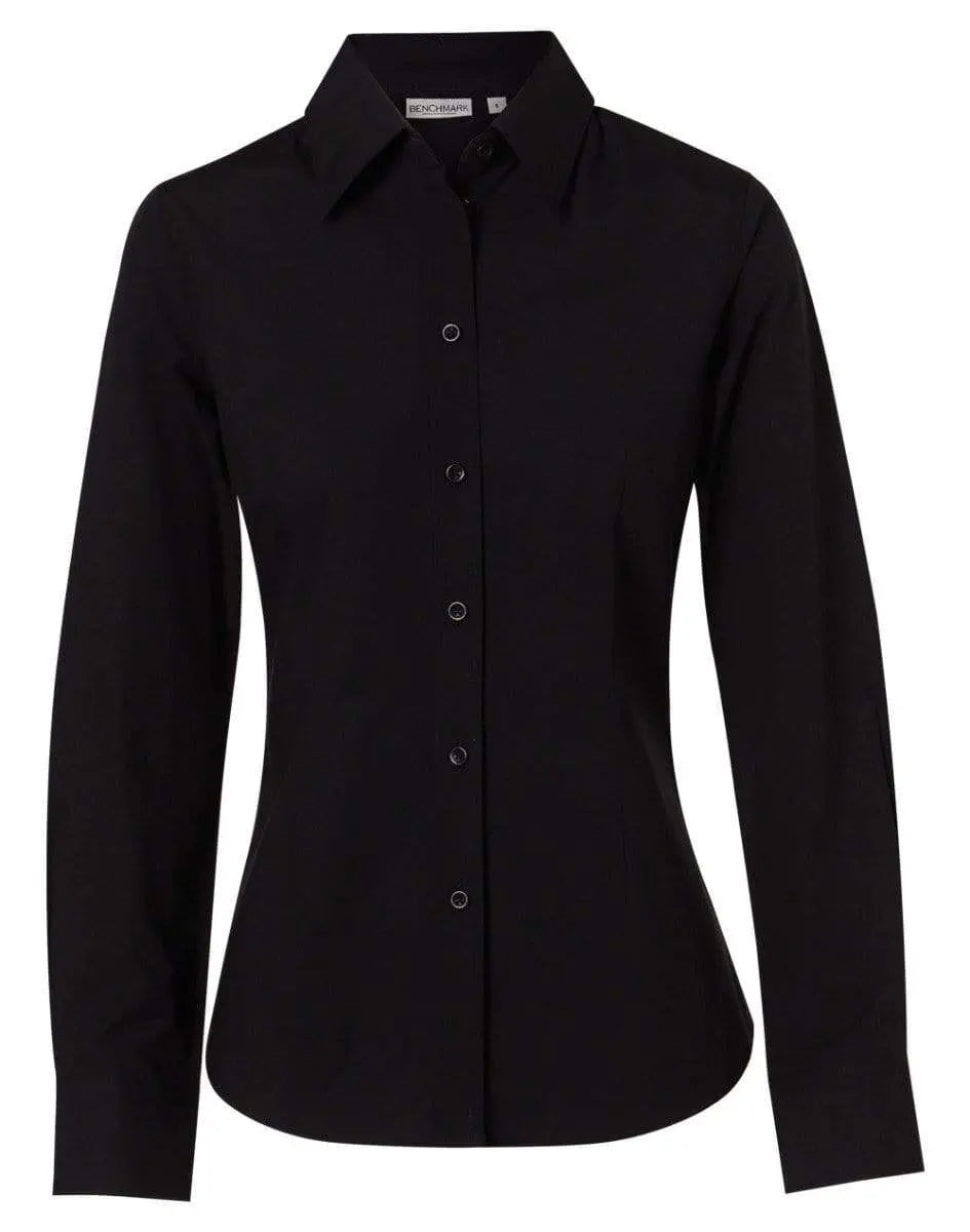 BENCHMARK Women's Cotton/Poly Stretch Long Sleeve Shirt M8020L Corporate Wear Benchmark Black 6
