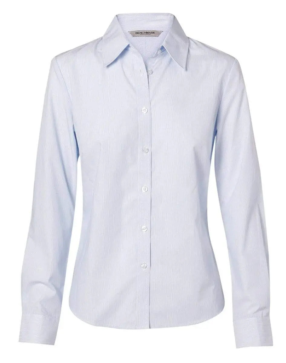 BENCHMARK Women's Fine Stripe Long Sleeve Shirt M8212 Corporate Wear Benchmark Pale Blue 6