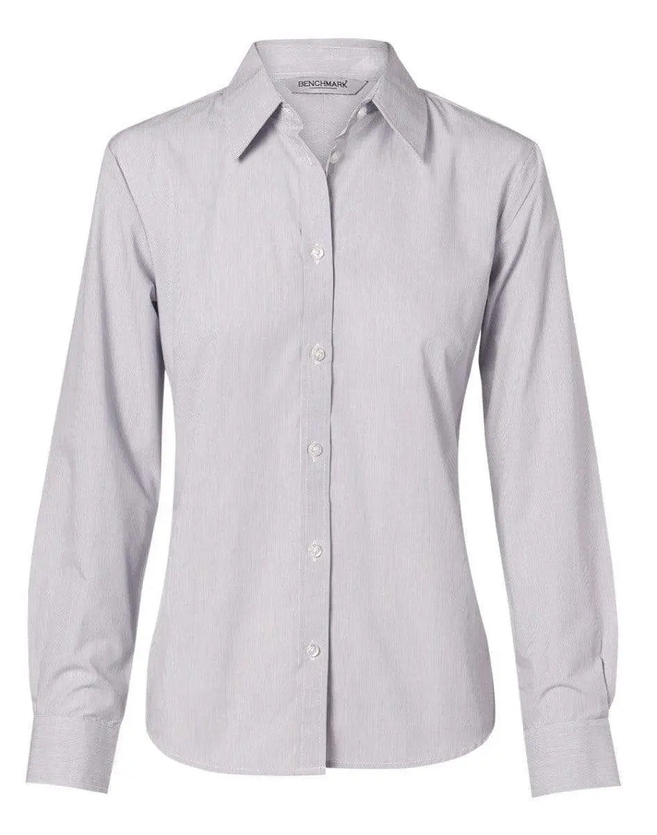 BENCHMARK Women's Fine Stripe Long Sleeve Shirt M8212 Corporate Wear Benchmark Silver Grey 6