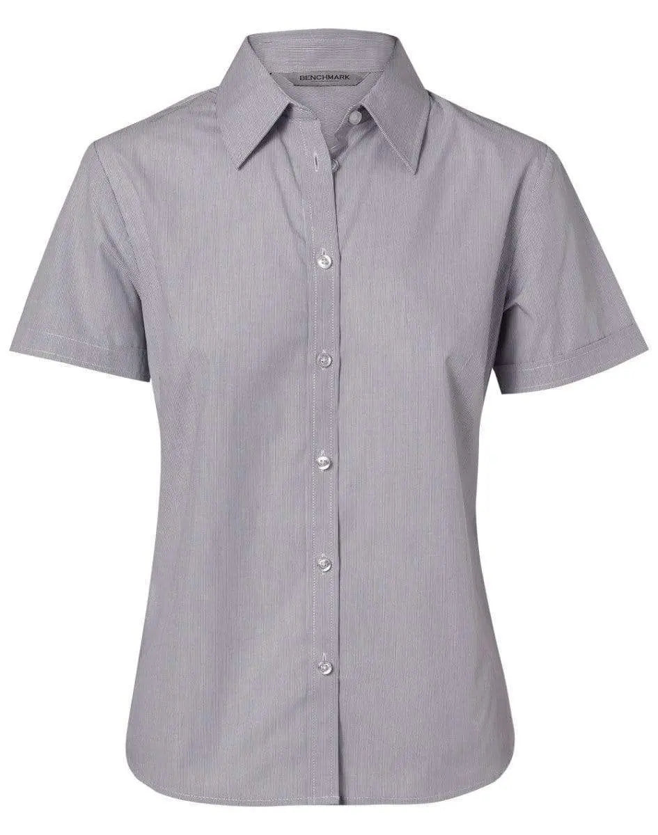 BENCHMARK Women's Fine Stripe Short Sleeve Shirt M8211 Corporate Wear Benchmark Silver Grey 6