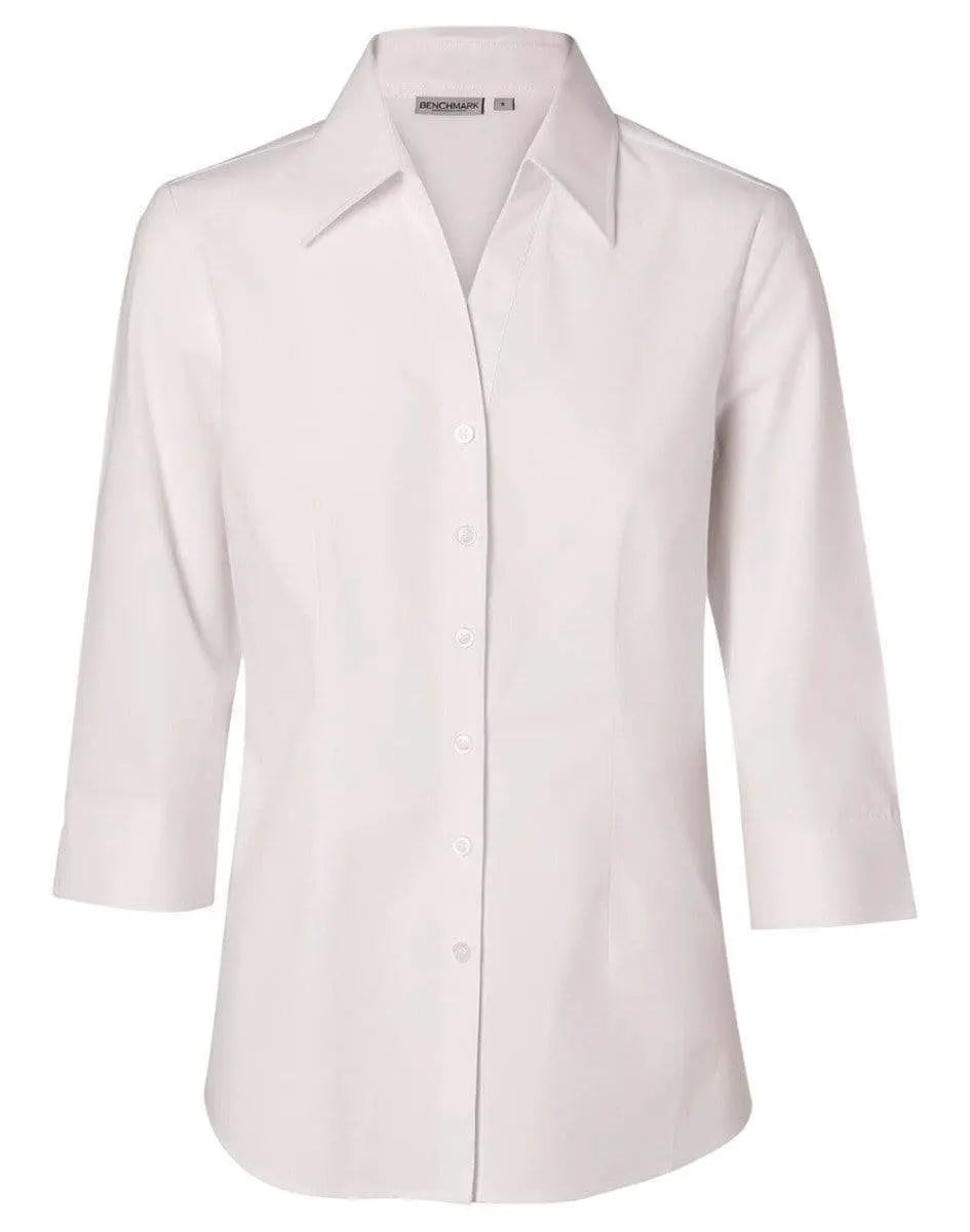 BENCHMARK Women's Fine Twill 3/4 Sleeve Shirt M8030Q Corporate Wear Benchmark White 6