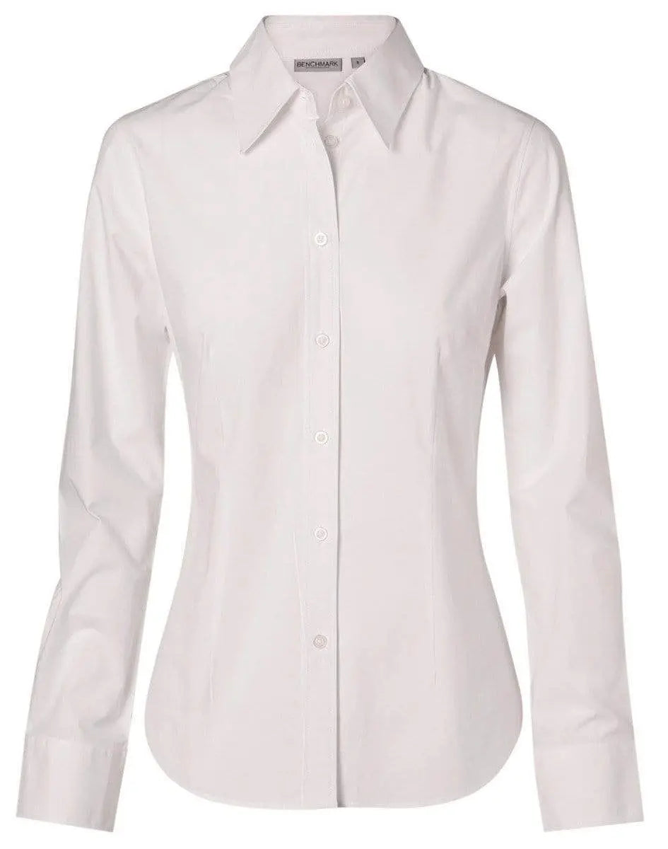 BENCHMARK Women's Fine Twill Long Sleeve Shirt M8030L Corporate Wear Benchmark White 6