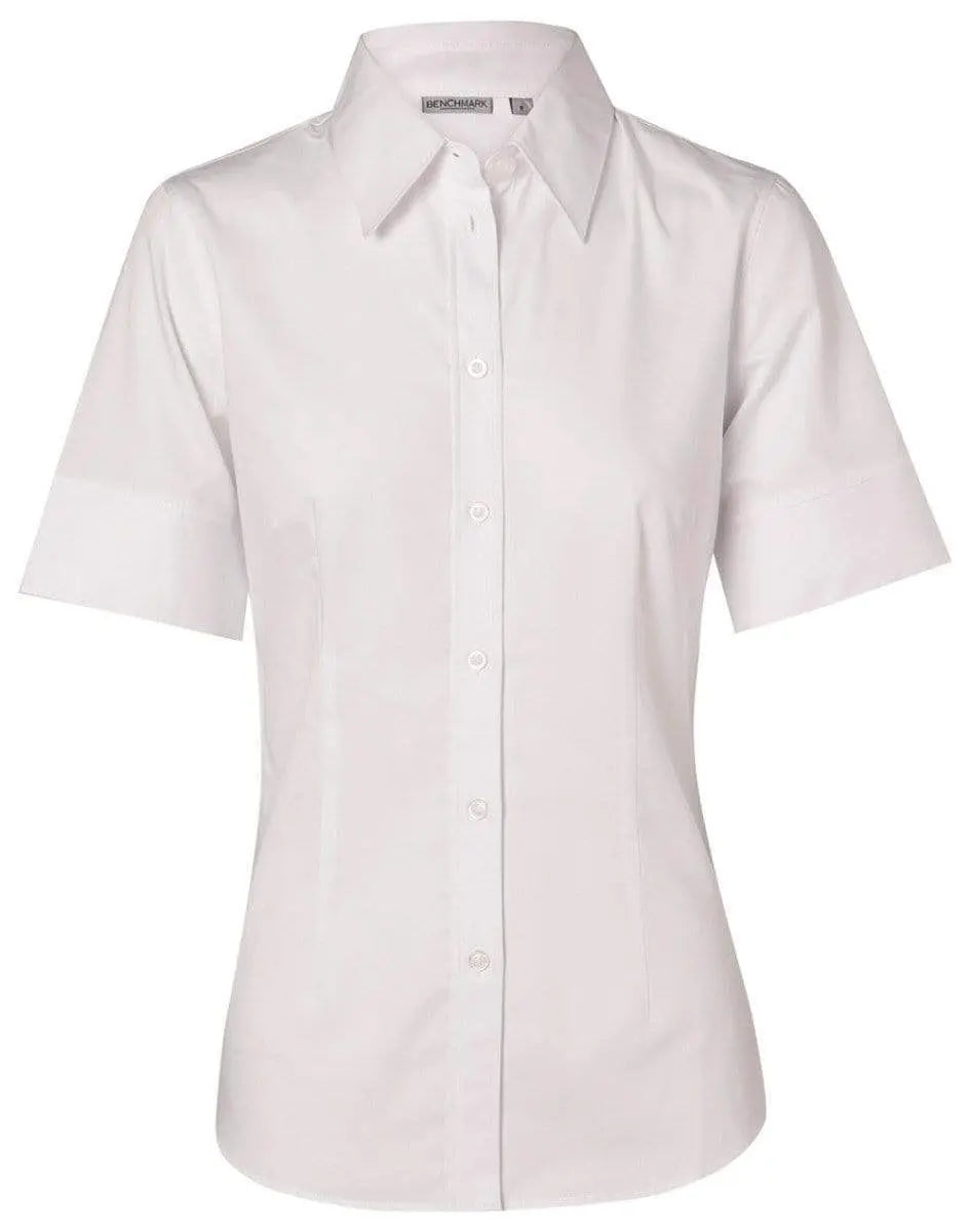 BENCHMARK Women's Fine Twill Short Sleeve Shirt M8030S Corporate Wear Benchmark White 6
